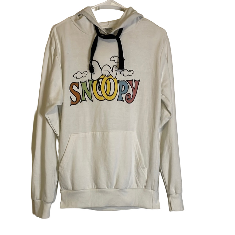PEANUTS Snoopy Graphic Hoodie Front Pockets Women’s Size S White